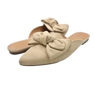J. Crew Factory | Women | Tan Sueded Slip On Slide Bow Mules | Size 9.5